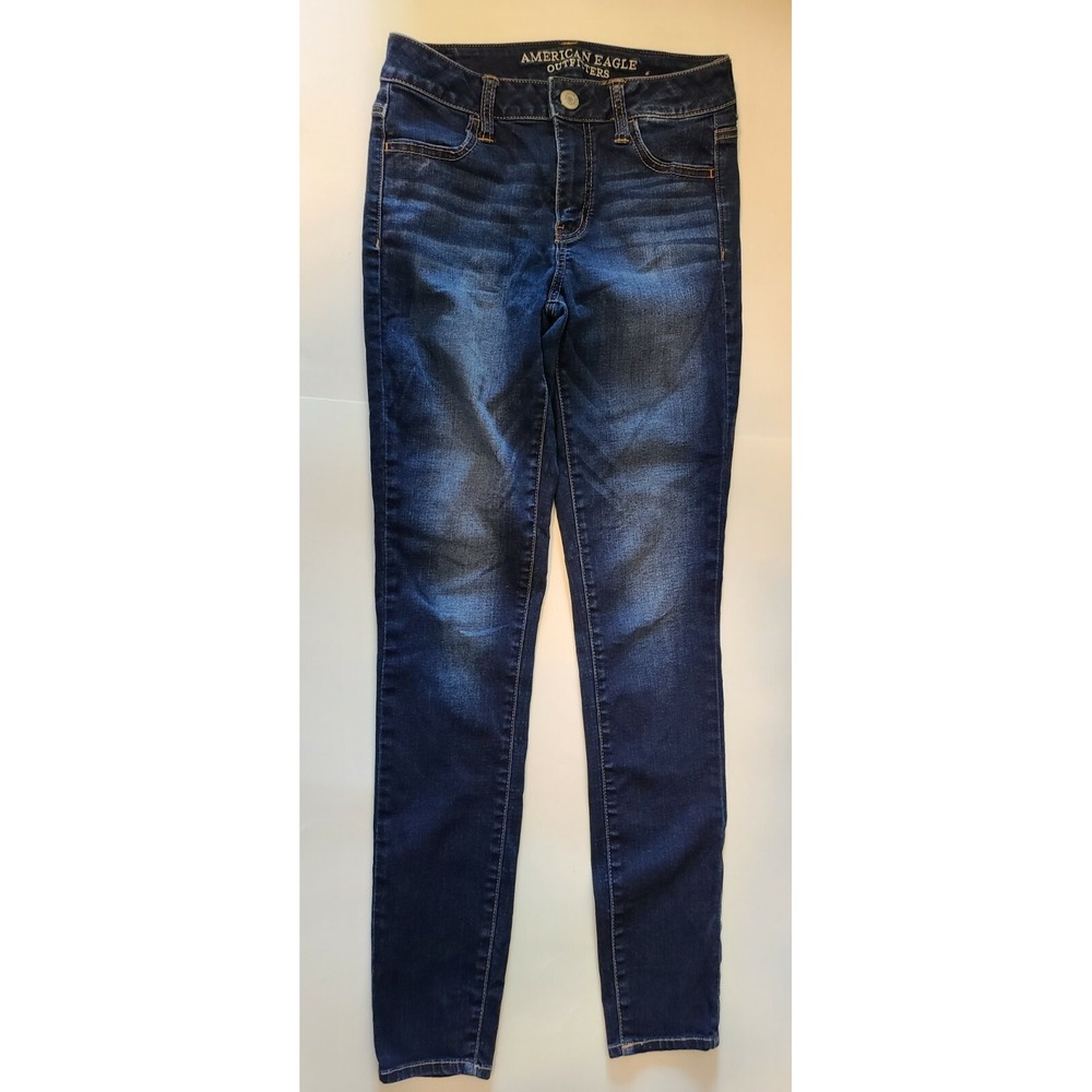 American Eagle Women Jeans Sz 4 High Rise Jegging Dark Wash Denim Excellent Cond